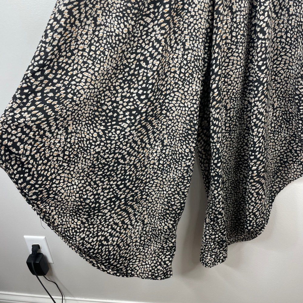 Bucketlist Smocked Waist Harem Pants Small Black Tan Leopard Print Boho Draped - Picture 2 of 11